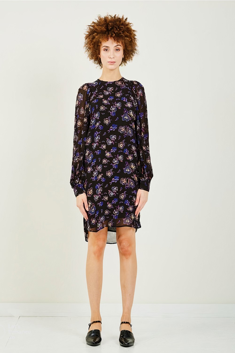 Gathered Floral Print Georgette Dress