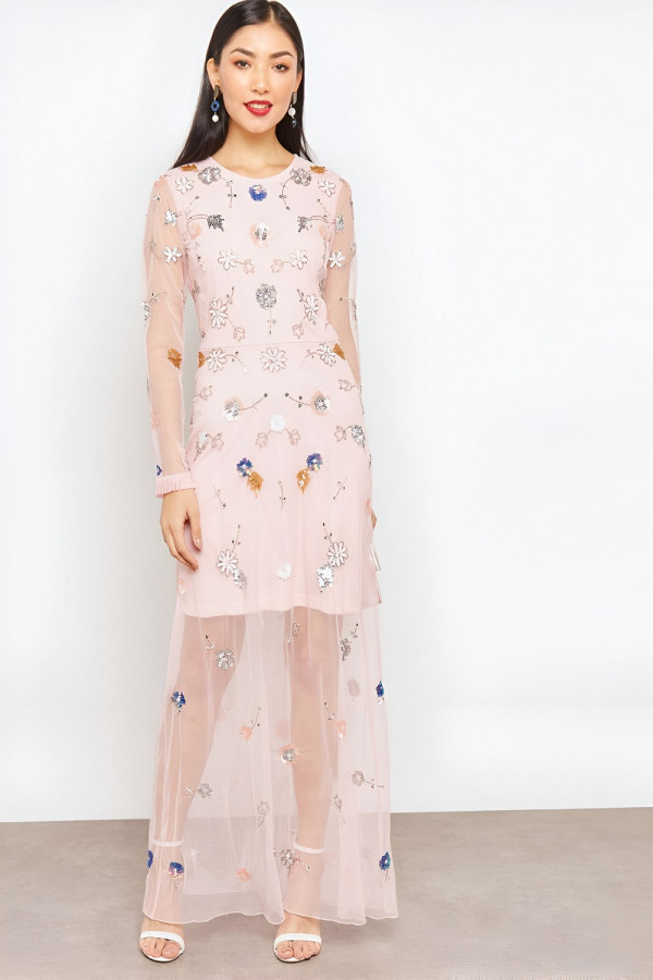 Laces Floral Beads Long Dress