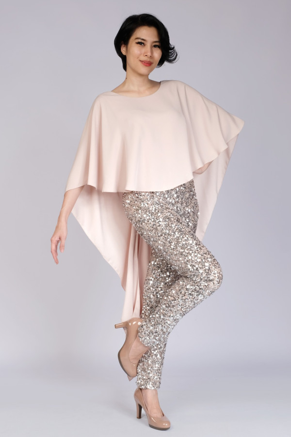 Sequined Cape Sleeves Jumpsuit Pink