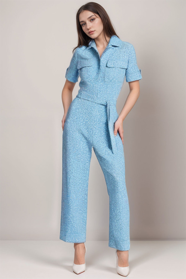 Owen Ditsy Blue White Floral Crepe Jumpsuit