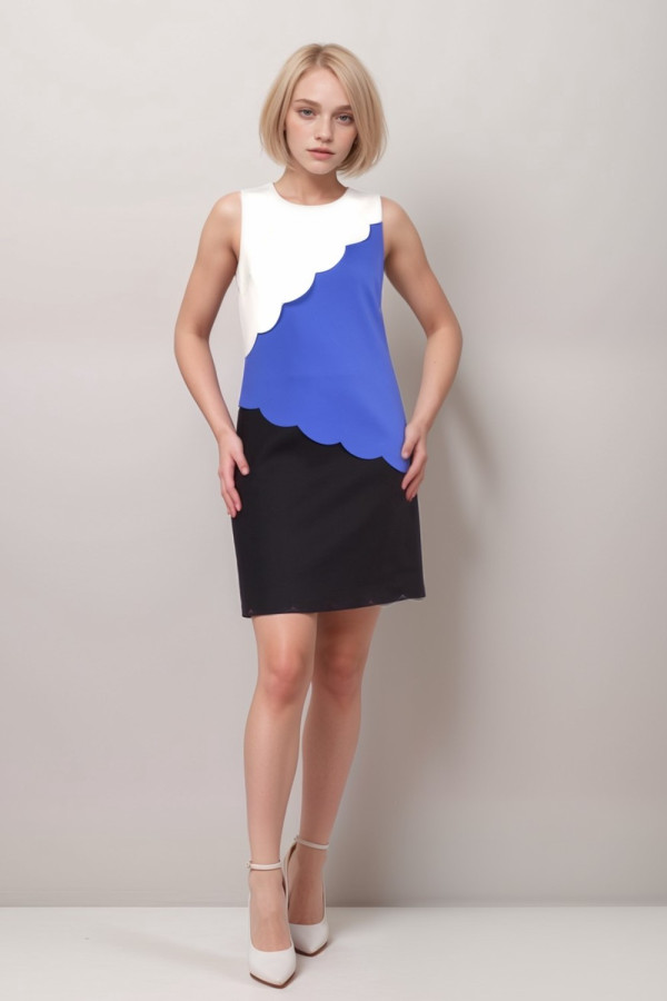 Color Block White Blue Black Dress