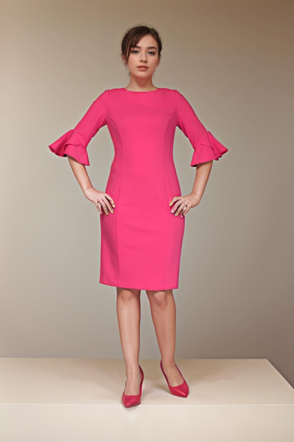 Fuchsia 3/4 Ruffle Sleeve Dress