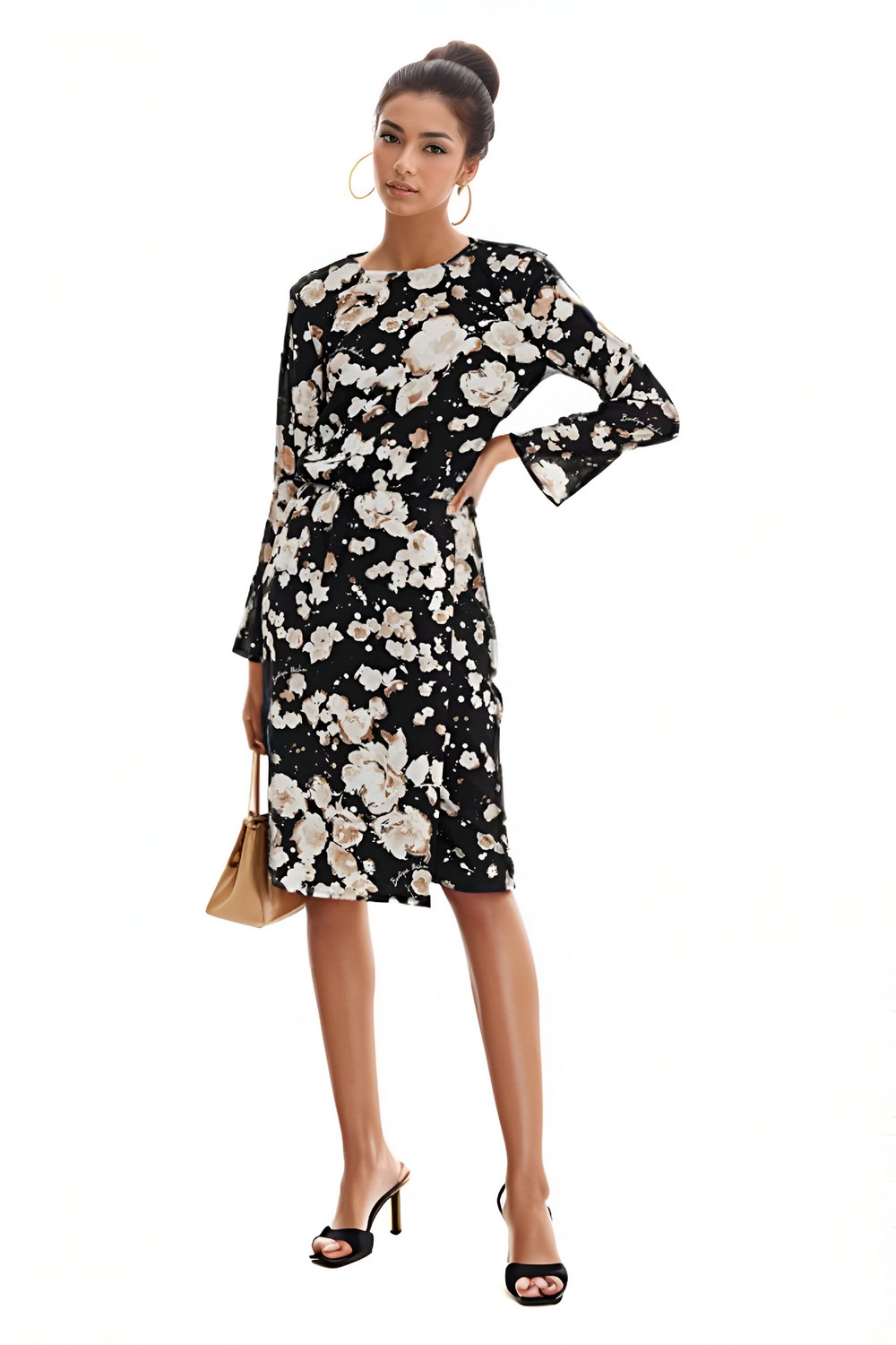 Wrap Effect Gathered Printed Crepe Dress