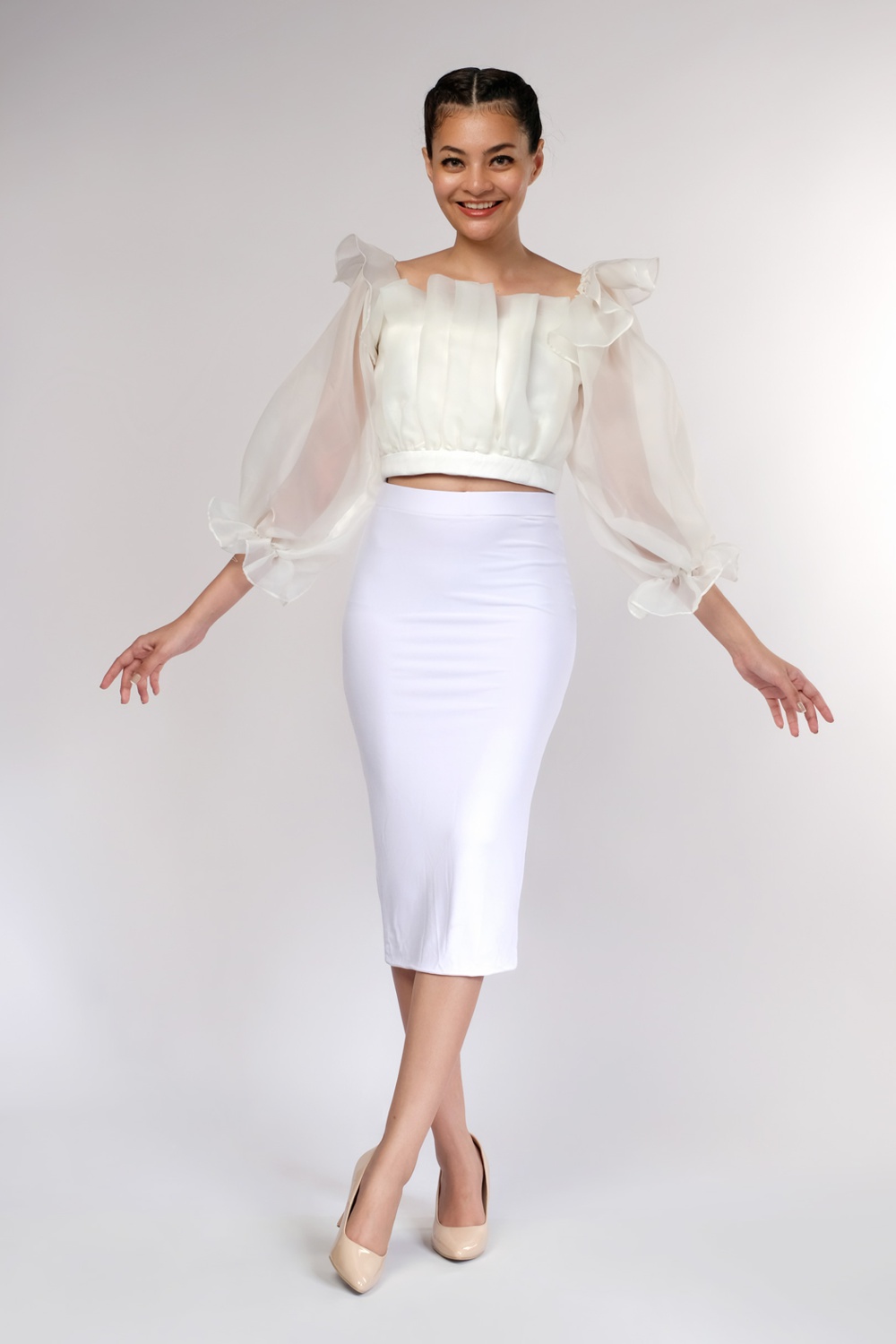 White Top Puffy Organza