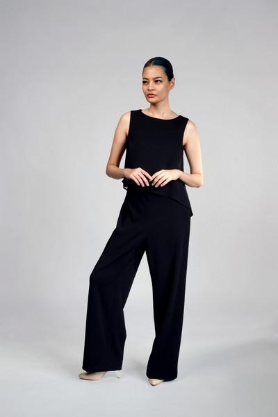 Chiffon Overlay Jumpsuit in Black