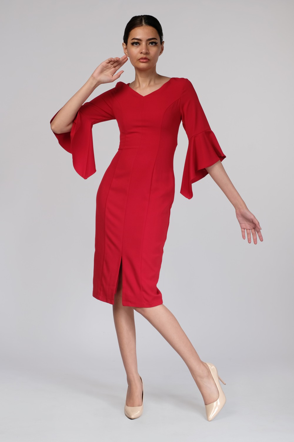 Eleresta Bell Sleeve Midi Dress Red