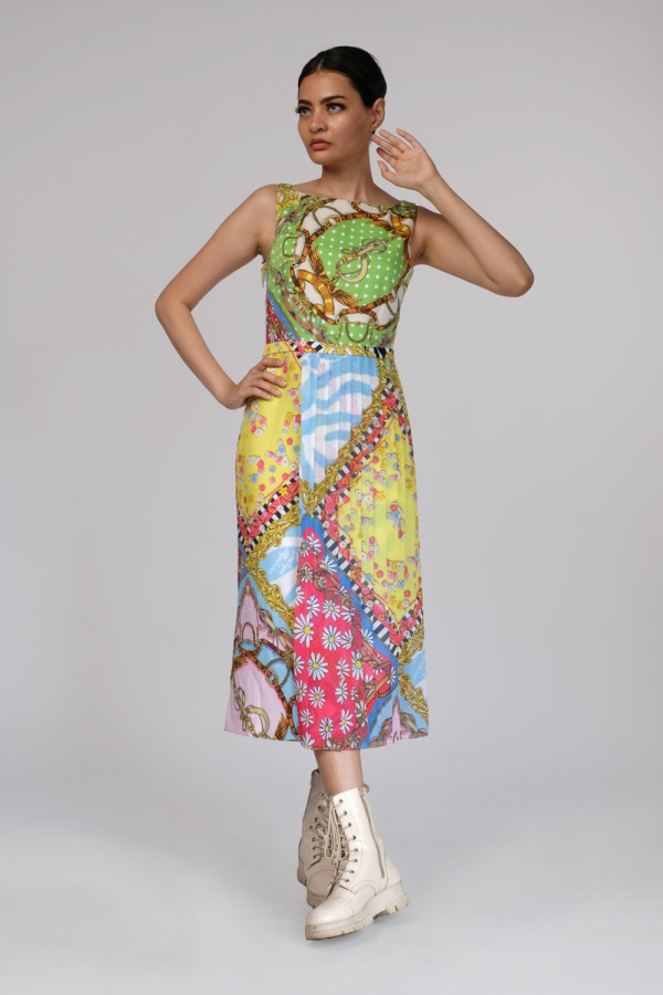 Dress In Cady Foulard Mix In Multicolored