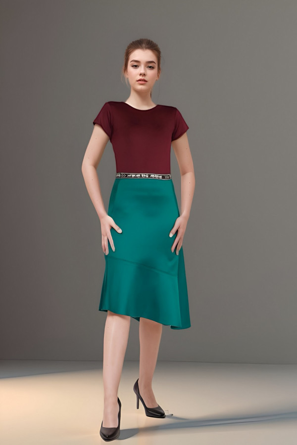 Green Satin Look Skirt