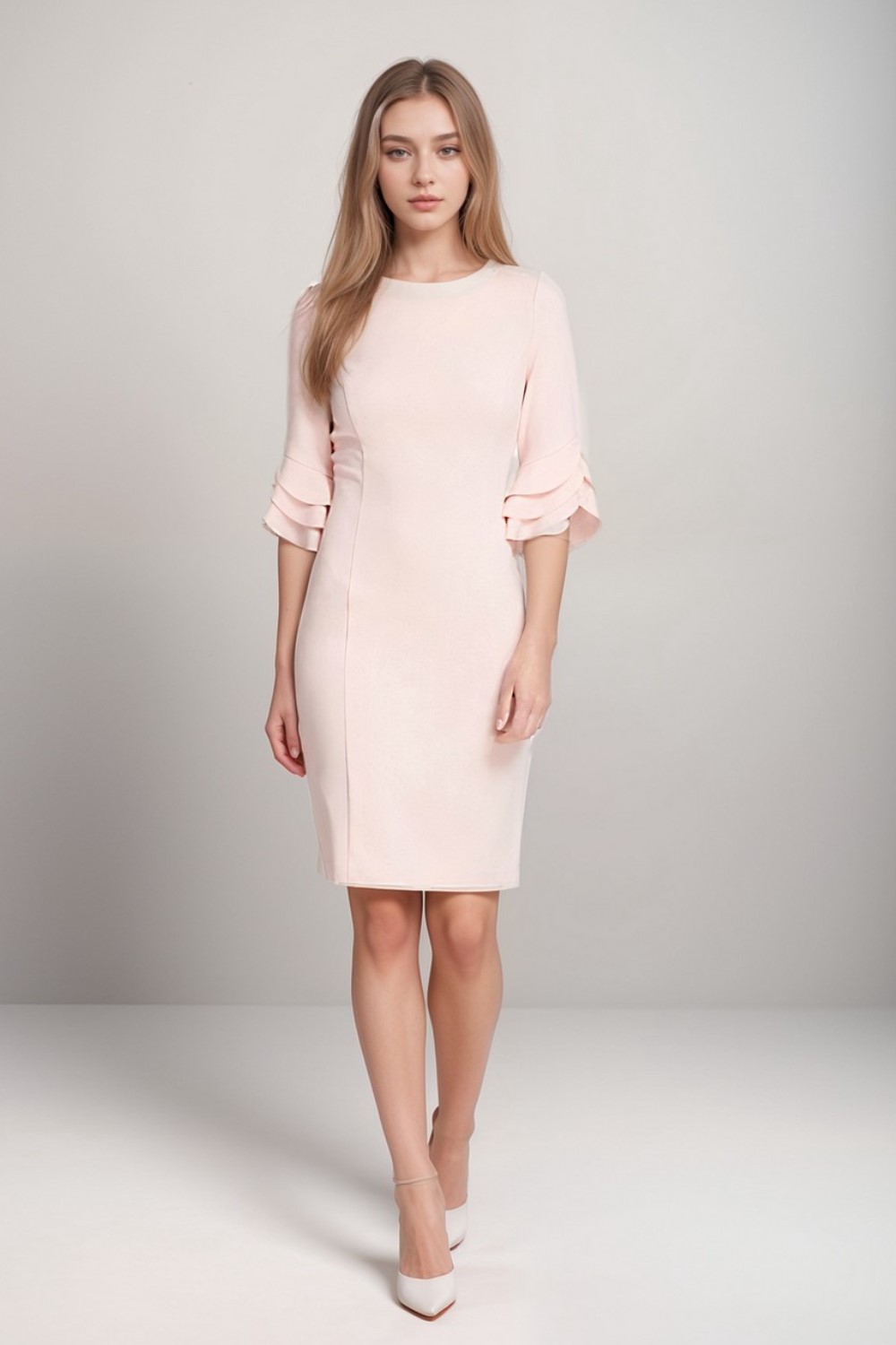 Solid Ruffle Sleeves Wear to Work Dress