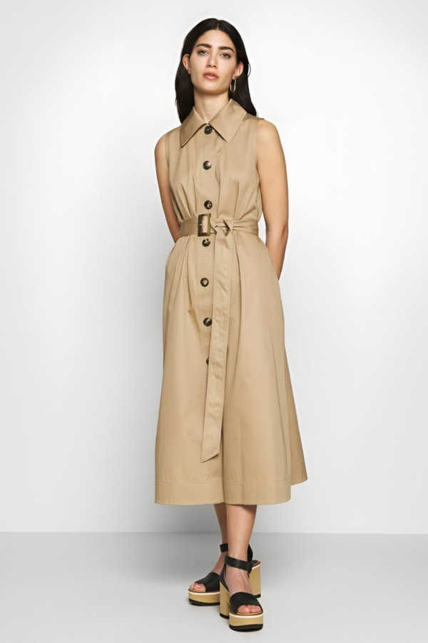 New York Belted Cotton Twill Midi Dress