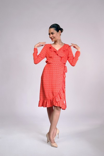 Jolene Ruffled Printed Crepe Wrap Dress