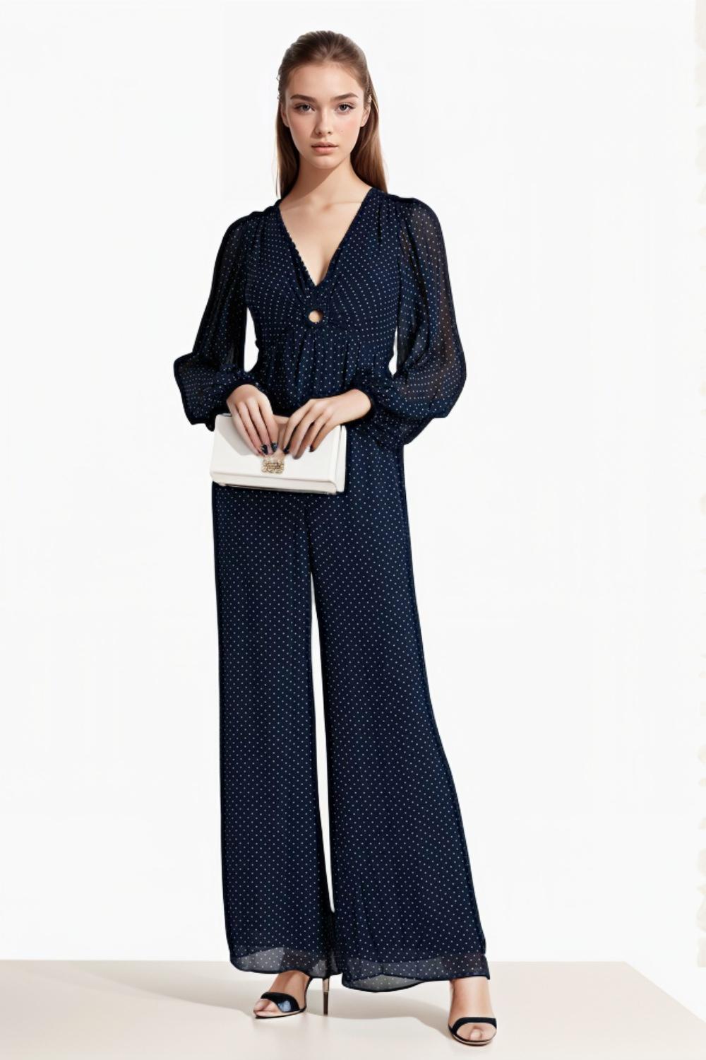 Gathered Polkadot Georgette Jumpsuit