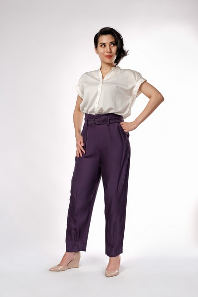 Blue Stripes Straight Pants With Belt