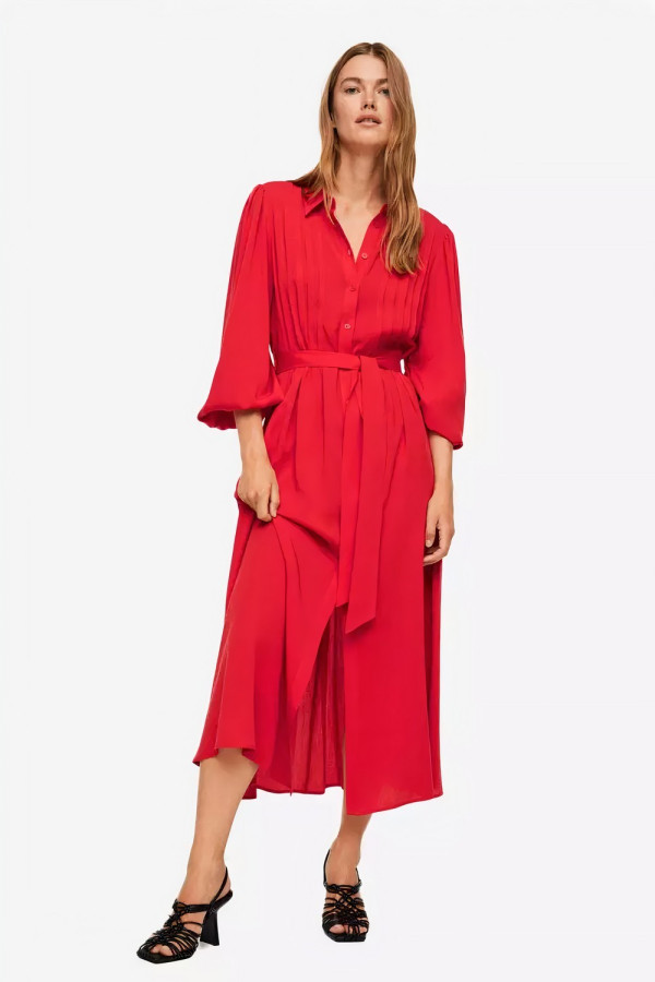 Vermillion Lyocell Pleated Dress