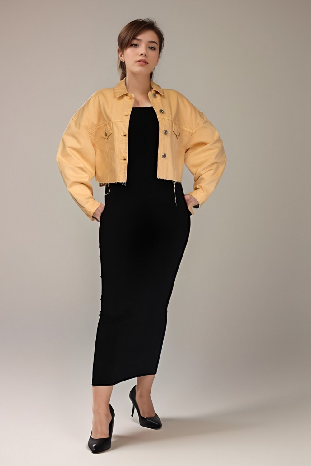 Petite Cropped Yellow Denim Jacket