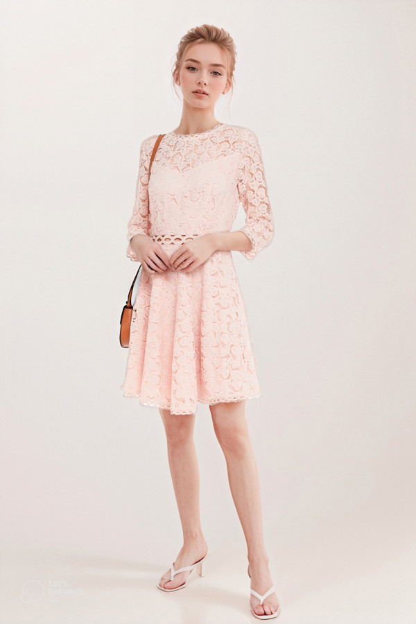 Rosiere Lace Pink Midi Dress