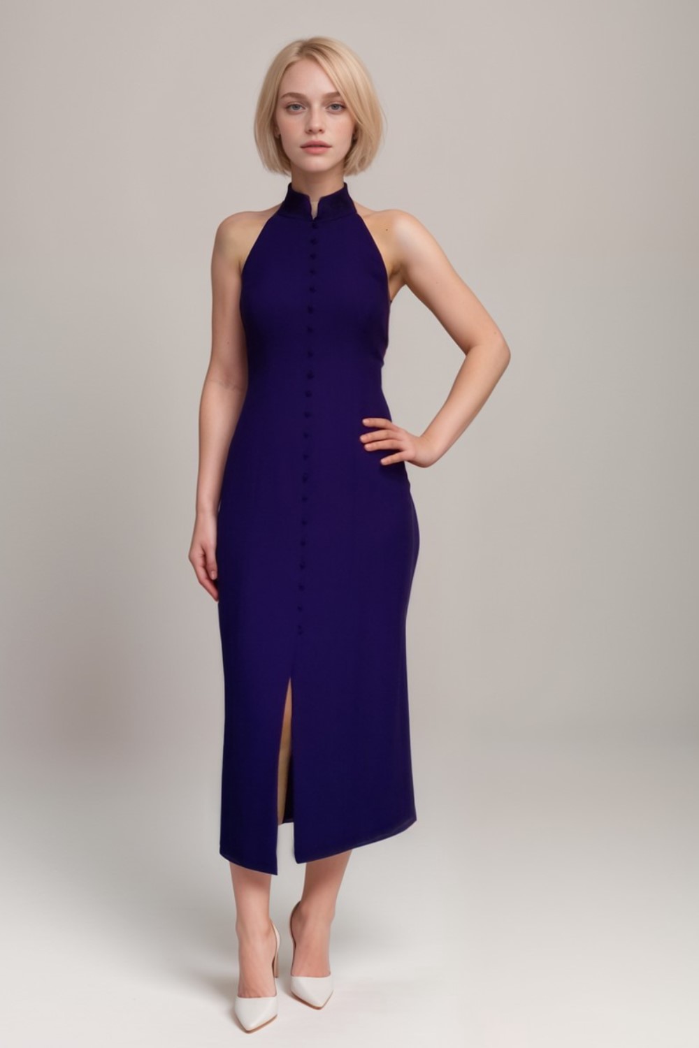 Purple Halter Neck Midi Dress