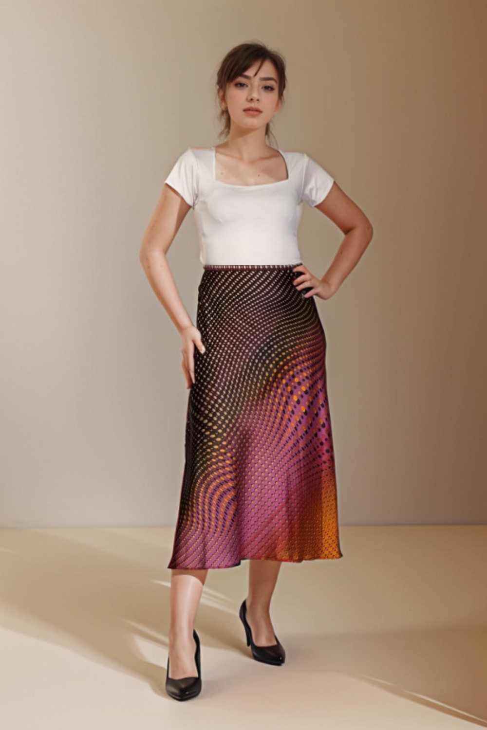 Ombre Geometric Print Skirt