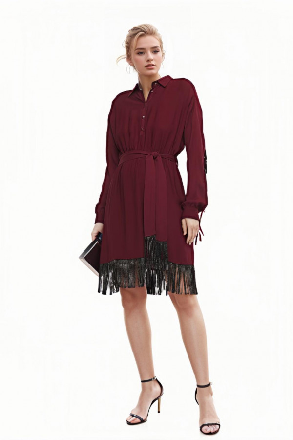 Crystal Embllished Fringed Crepe Shirt