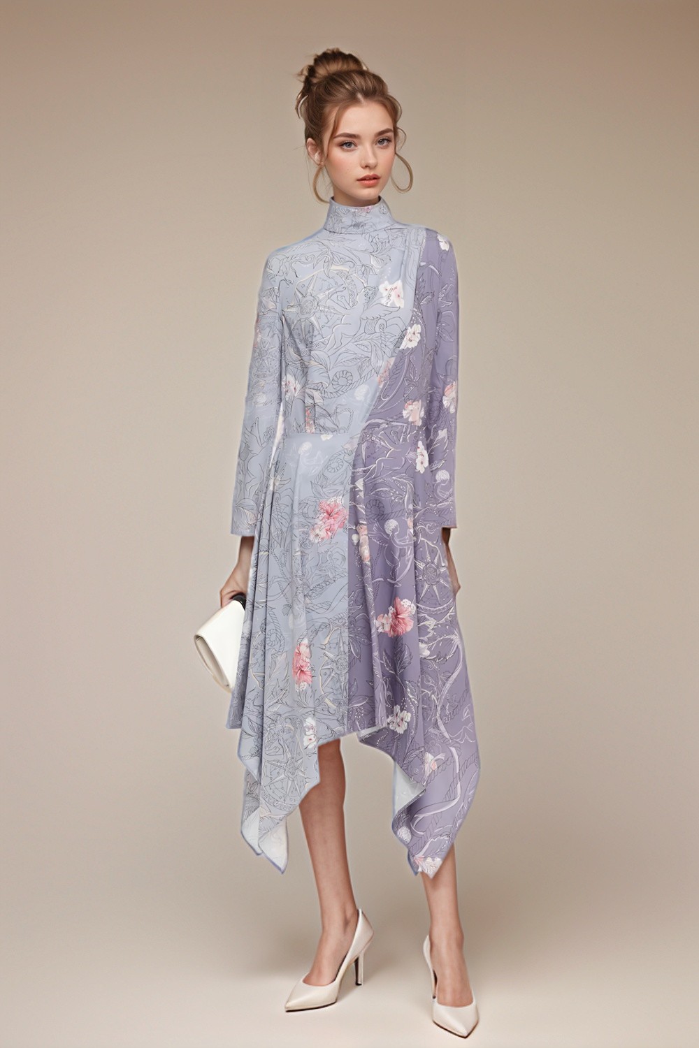 Midsummer Astraea Asymmetric Printed Cotton-Poplin Dress