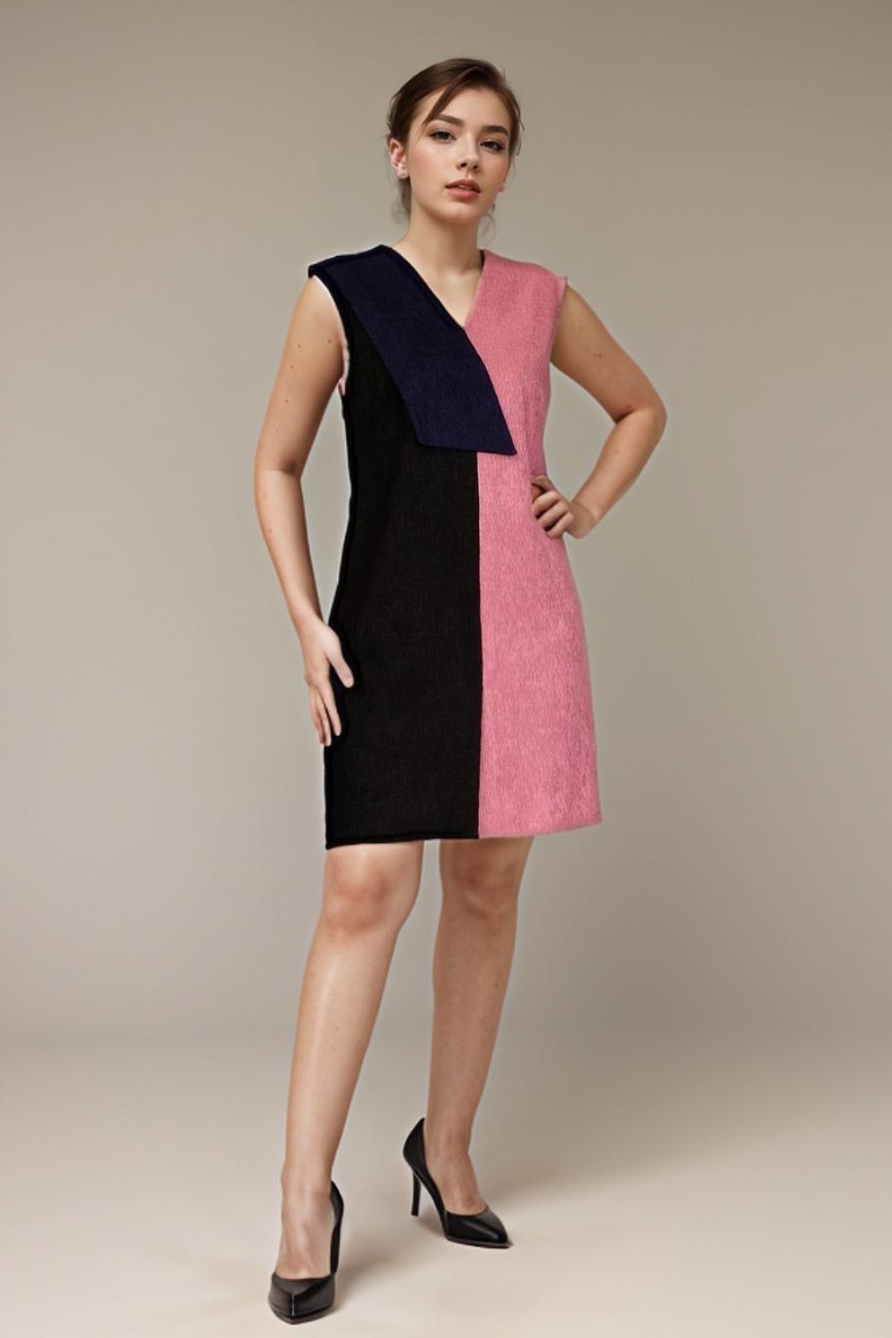 Color Block Shanice V-Neck Lapel Dress