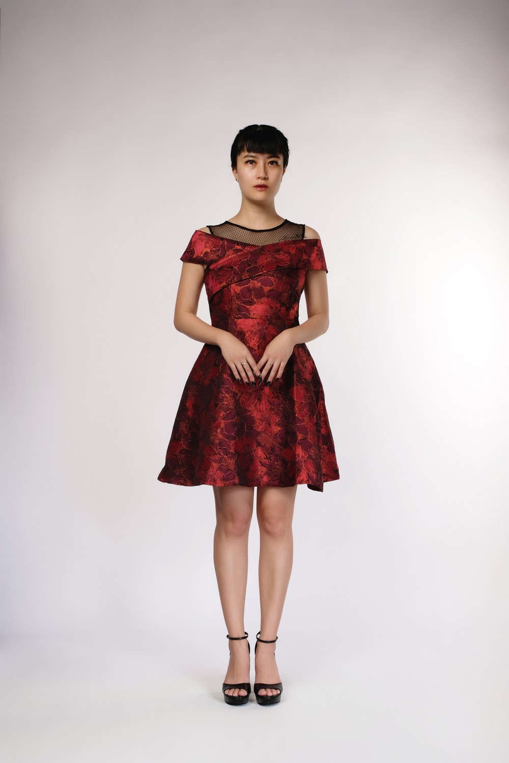 Flower Black Maroon Sabrina Dress