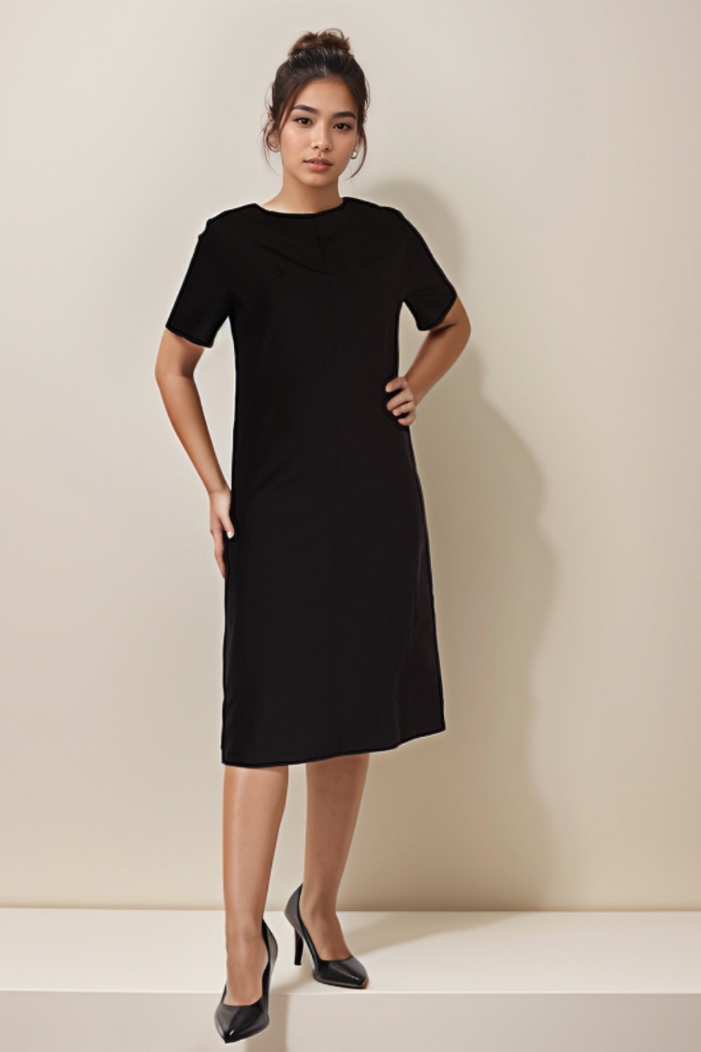 Black A-line Short Sleeve Dress