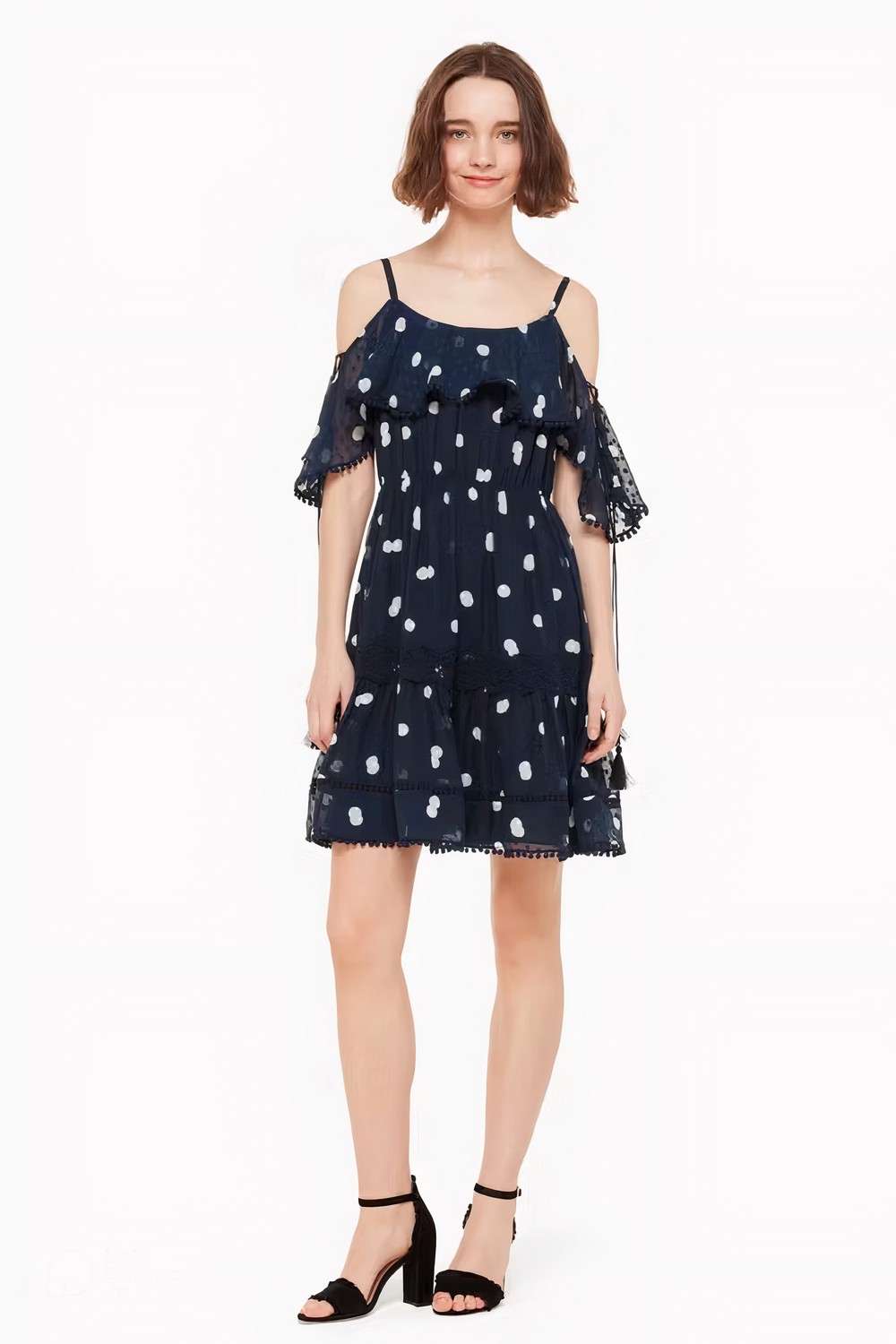 Cold Shoulder Printed Fil Coupe Silk Dress